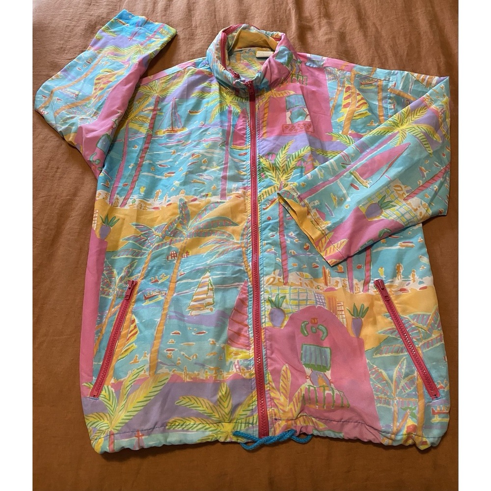 Vintage Ken Done Art Design Tropical Windbreaker Jacket M Ocean Australia s63